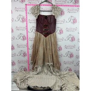 Spirit Halloween dress bustier Burgundy and Champagne Steampunk Corset Gown